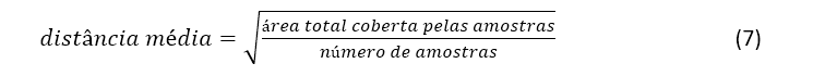 É importante saber a distância média para dados distribuídos irregularmente, conforme a seguinte equação (Isaaks e Srivastava, 1989, p. 341)